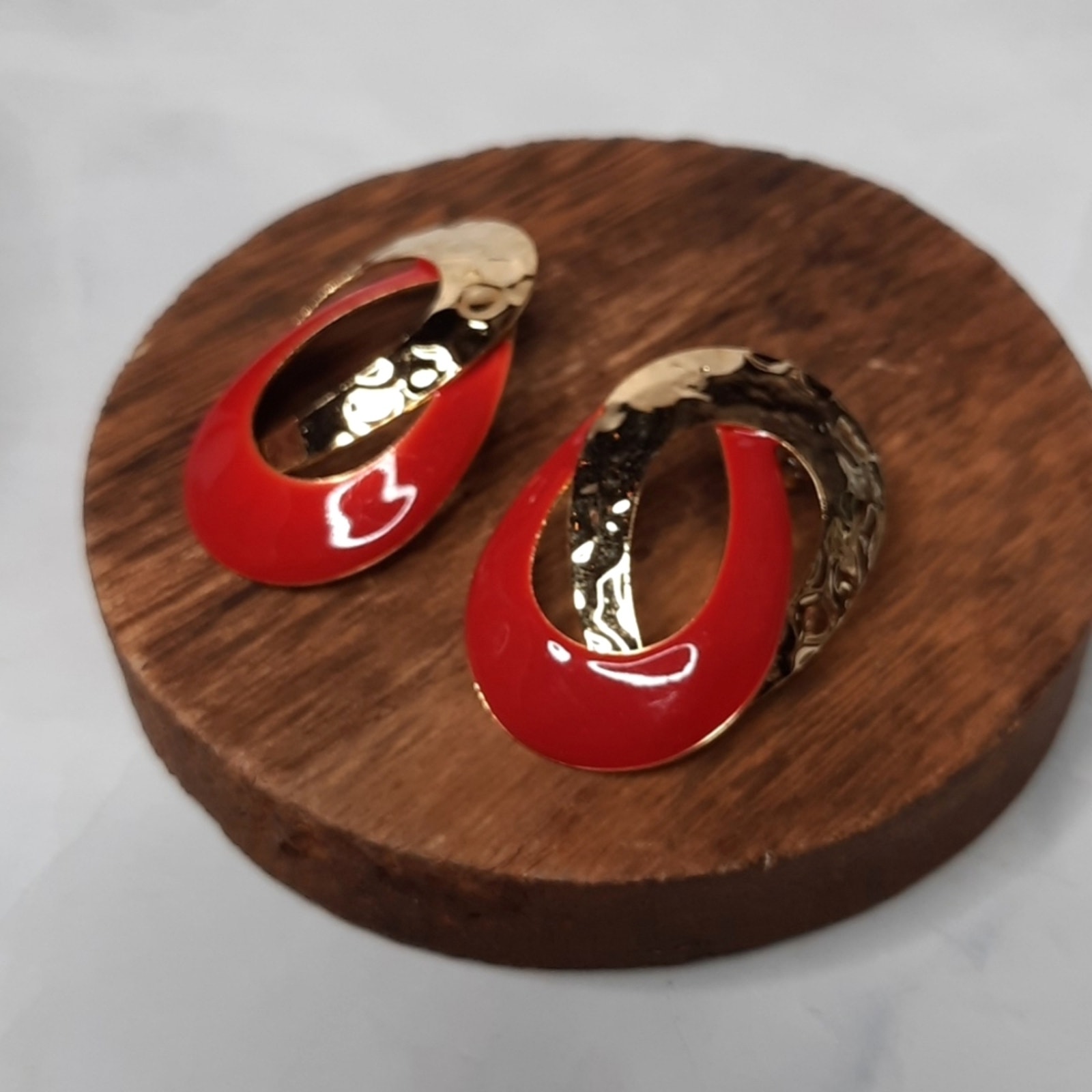 Red And Gold Twist Earrings